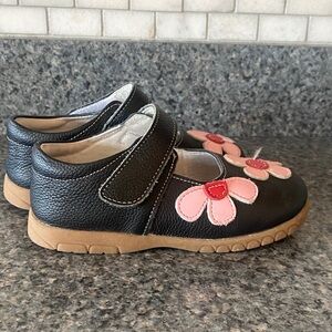 Black Kids Shoes with Pink Floral Design
